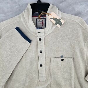 Relwen Terry Snap-Zip Mock Mens Large Beige Pullover Sweater Huckberry NEW